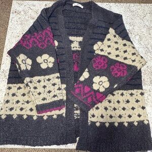 NATURAL LIFE Gray and Pink Floral Cardigan